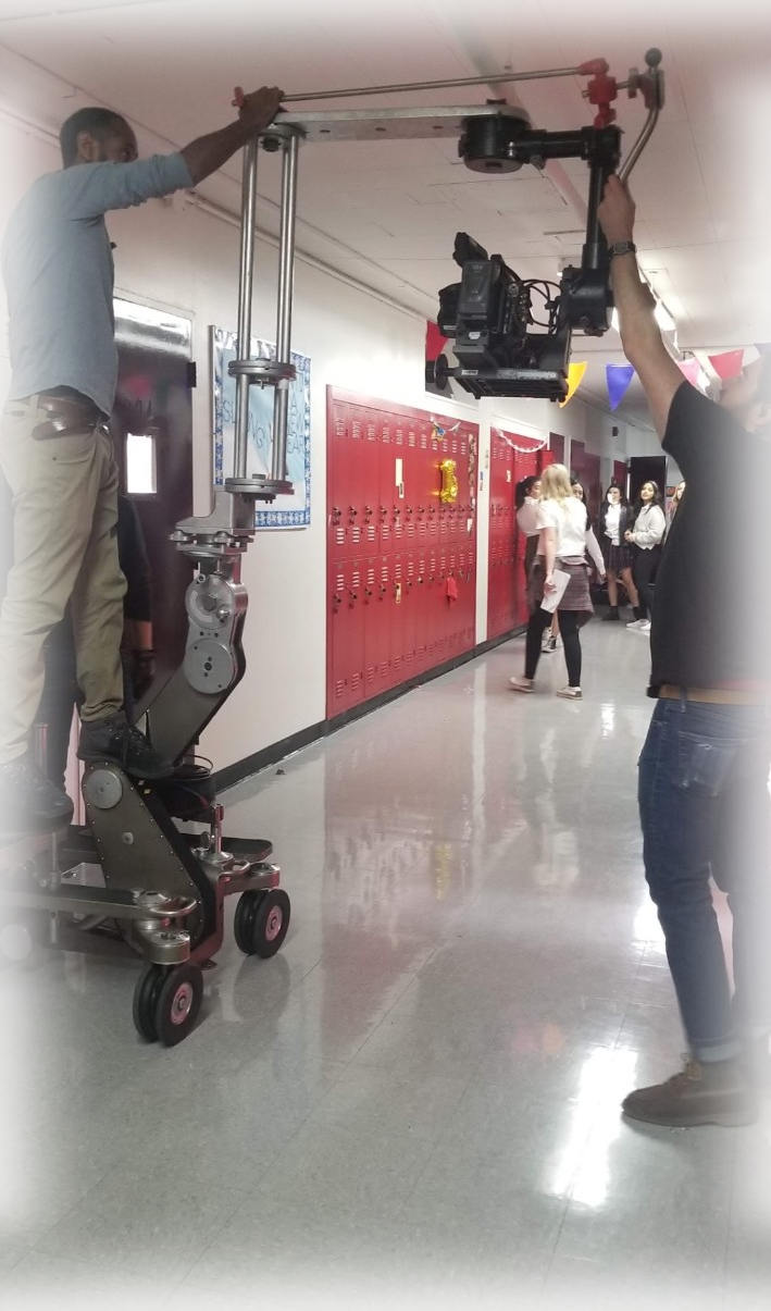 Real film production camera setup and crew
