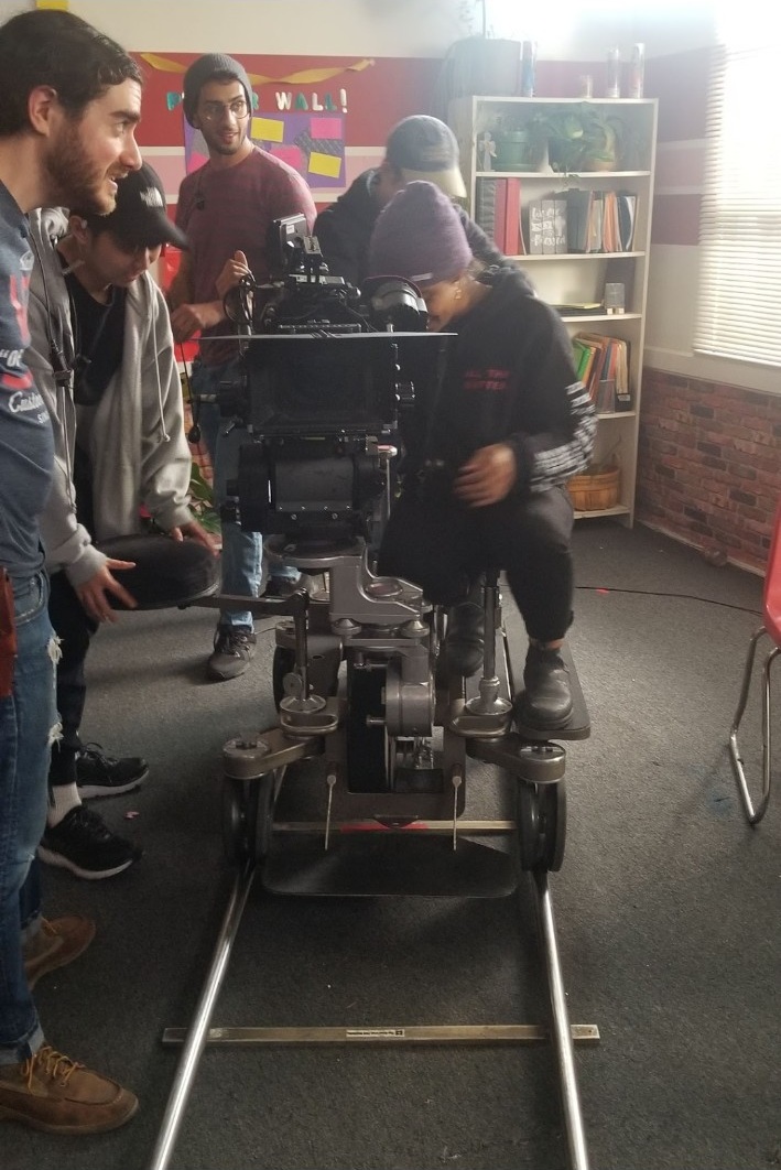 Real film production camera and crew