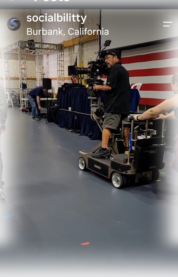 Real production crew and camera dolly at work