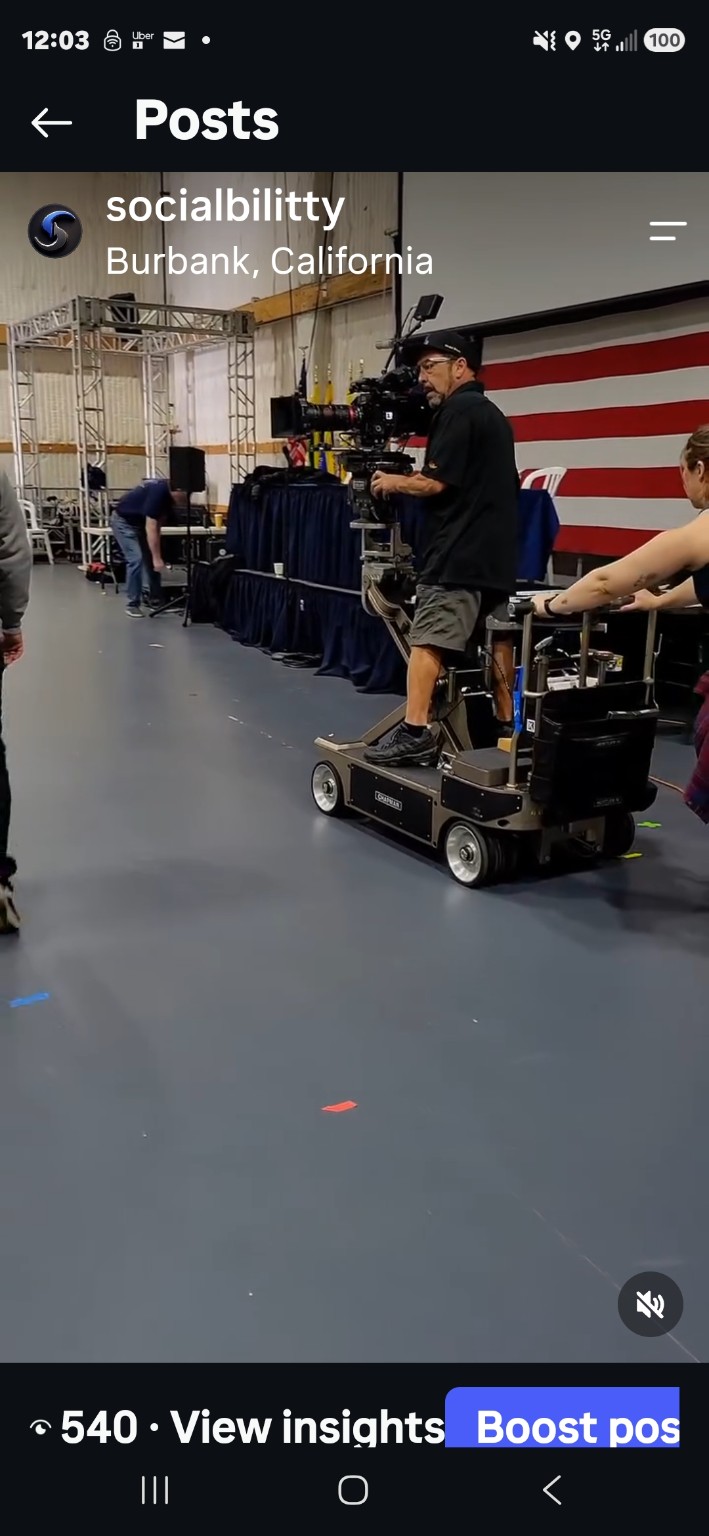 Real production crew and camera dolly at work